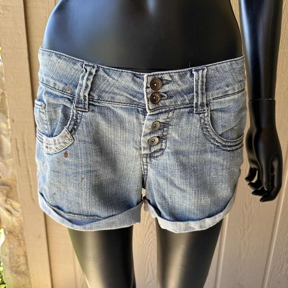 Vintage Y2K Lei Jean Shirt Juniors Size 7 Roll Cuff Buttons Ashley‎ Lowrise